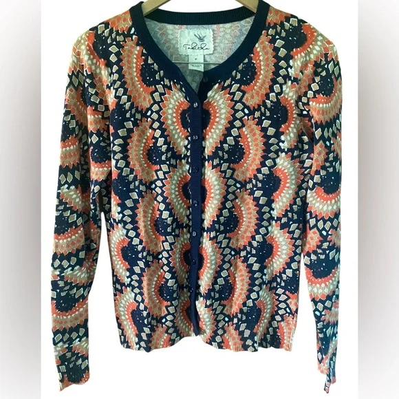 Anthropologie TABITHA Odval Cardi Colorful Cardigan Sweater Retro Knit Medium - Picture 1 of 3